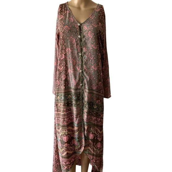 Karma Highway Dresses | Karma Highway Kaftan Floral and Paisley Print One Size Maxi Dress | Color: Brown/Pink | Size: One Size | Cfashionfinds's